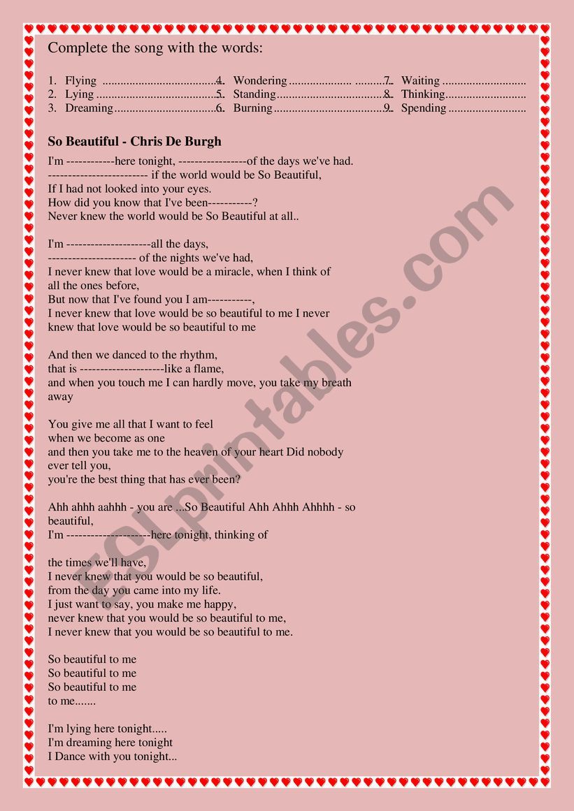 The song - So Beautiful  worksheet