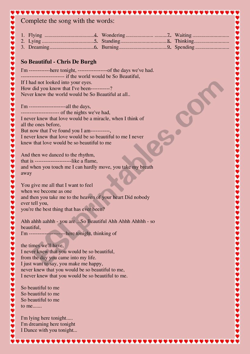 The song - So Beautiful  worksheet