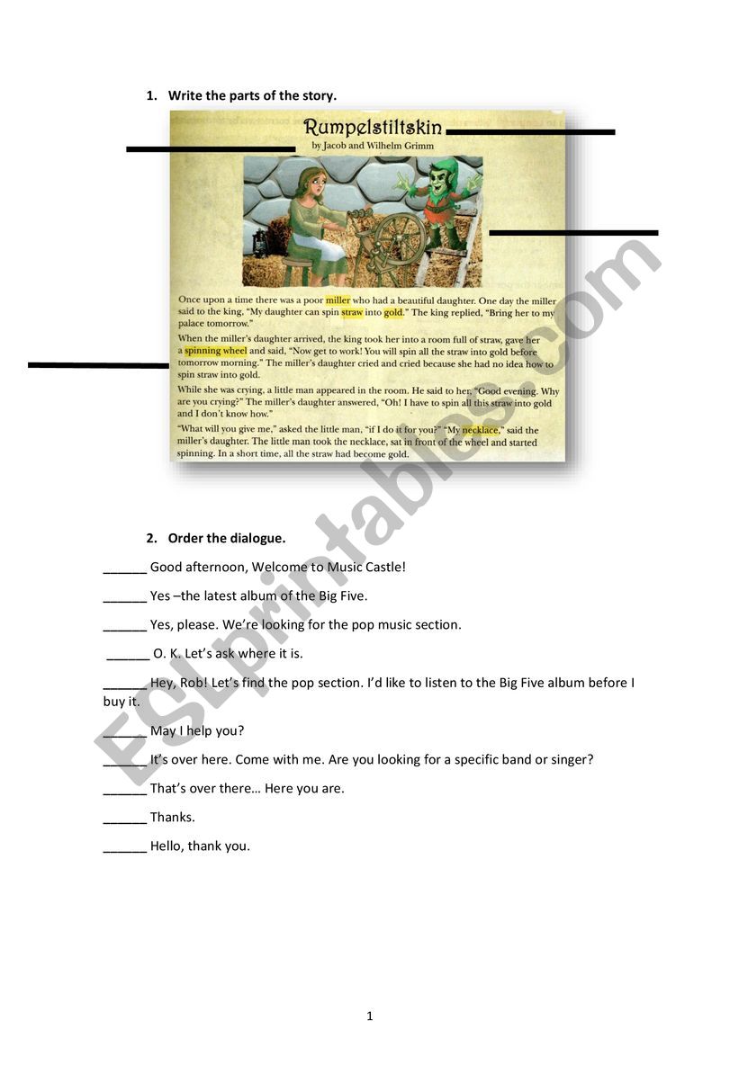 TEST PARTS OF THE STORY worksheet
