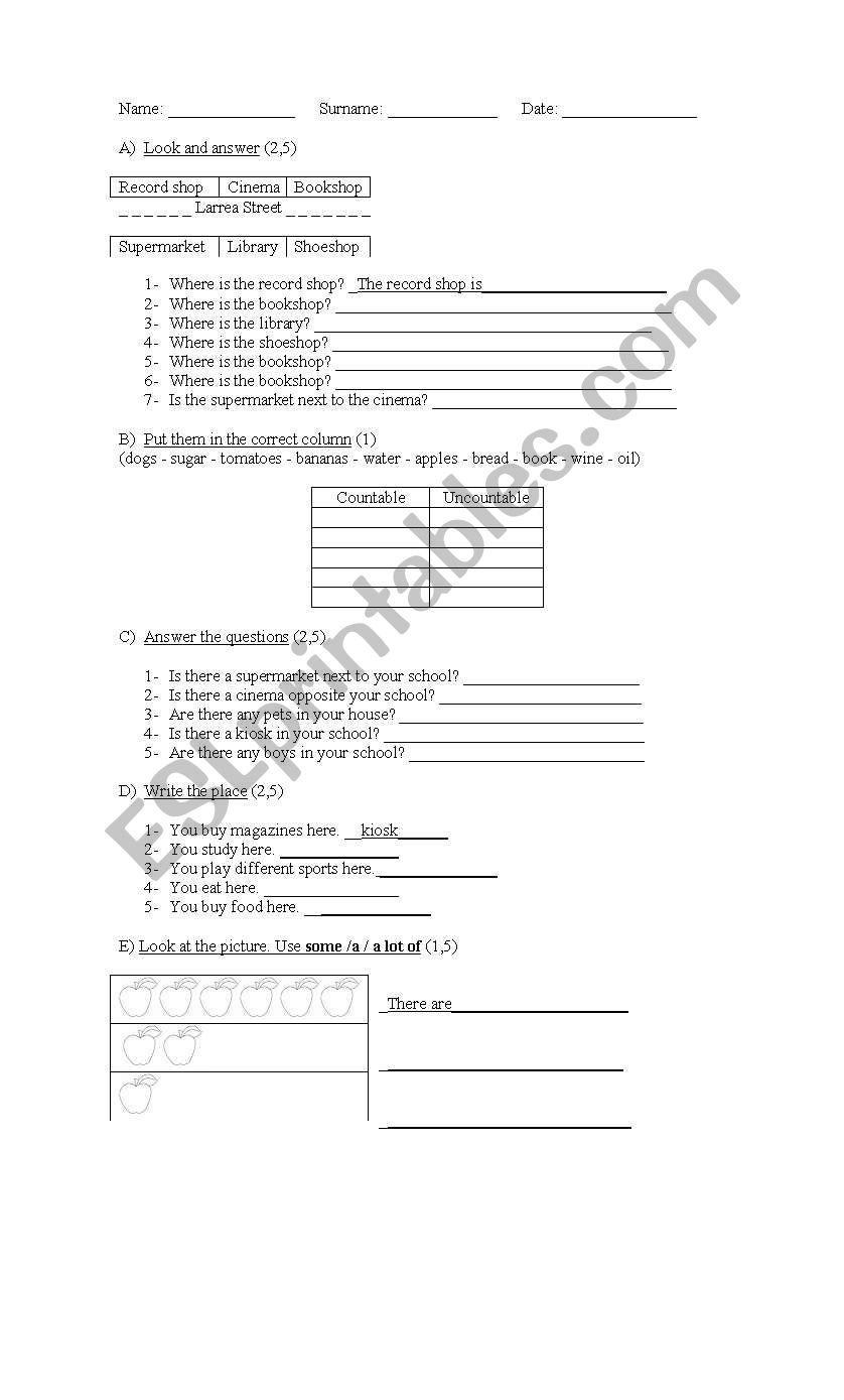 written test worksheet