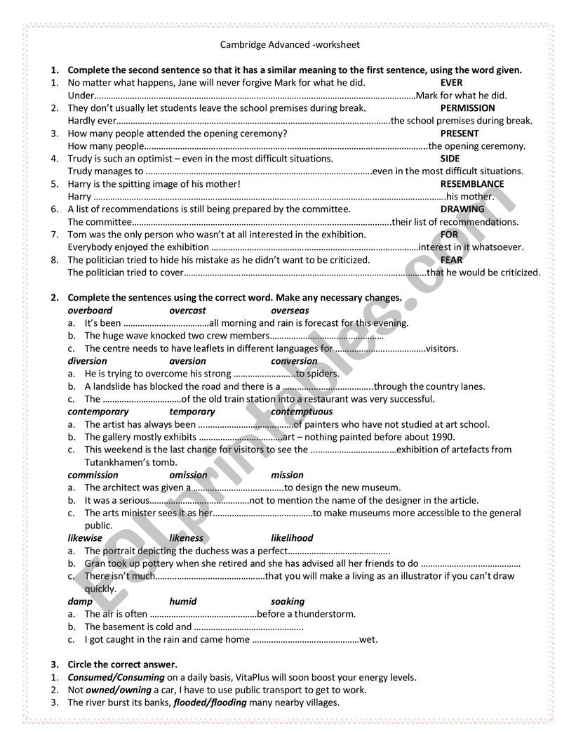 Cambridge Advanced worksheet worksheet