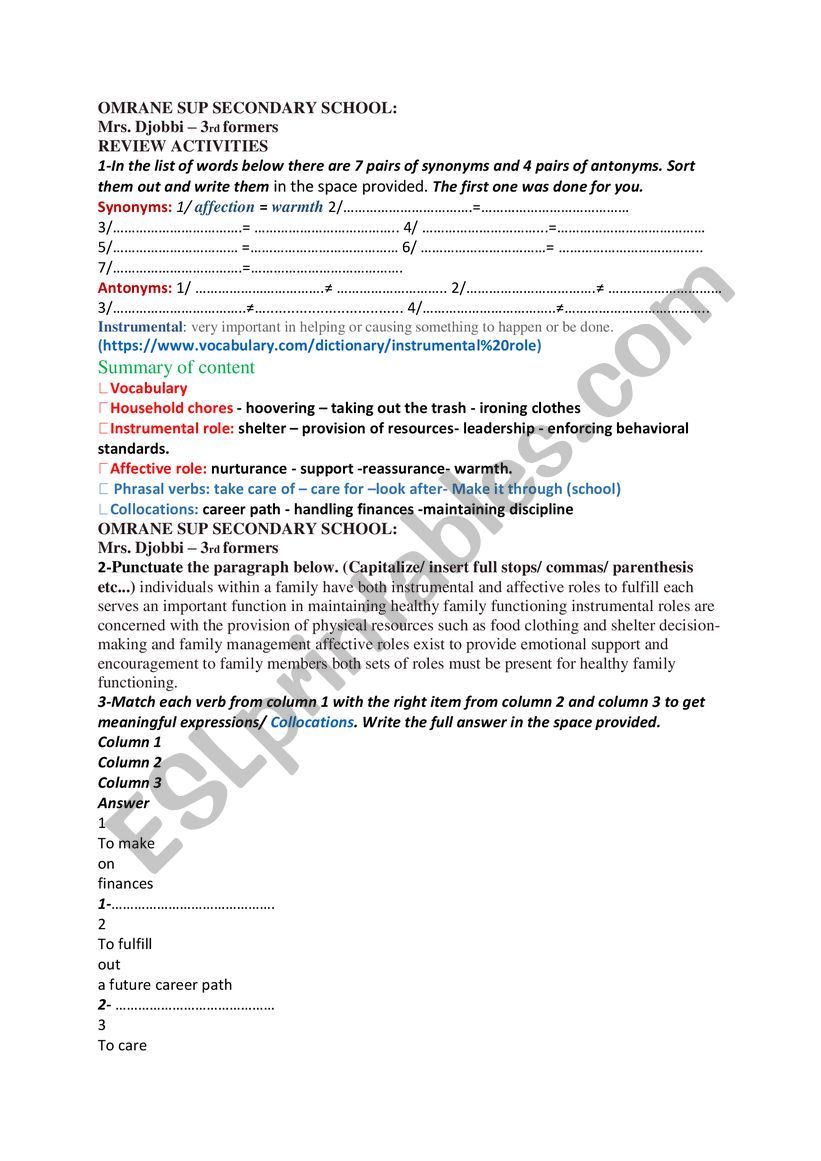 consolidation activities for third formers