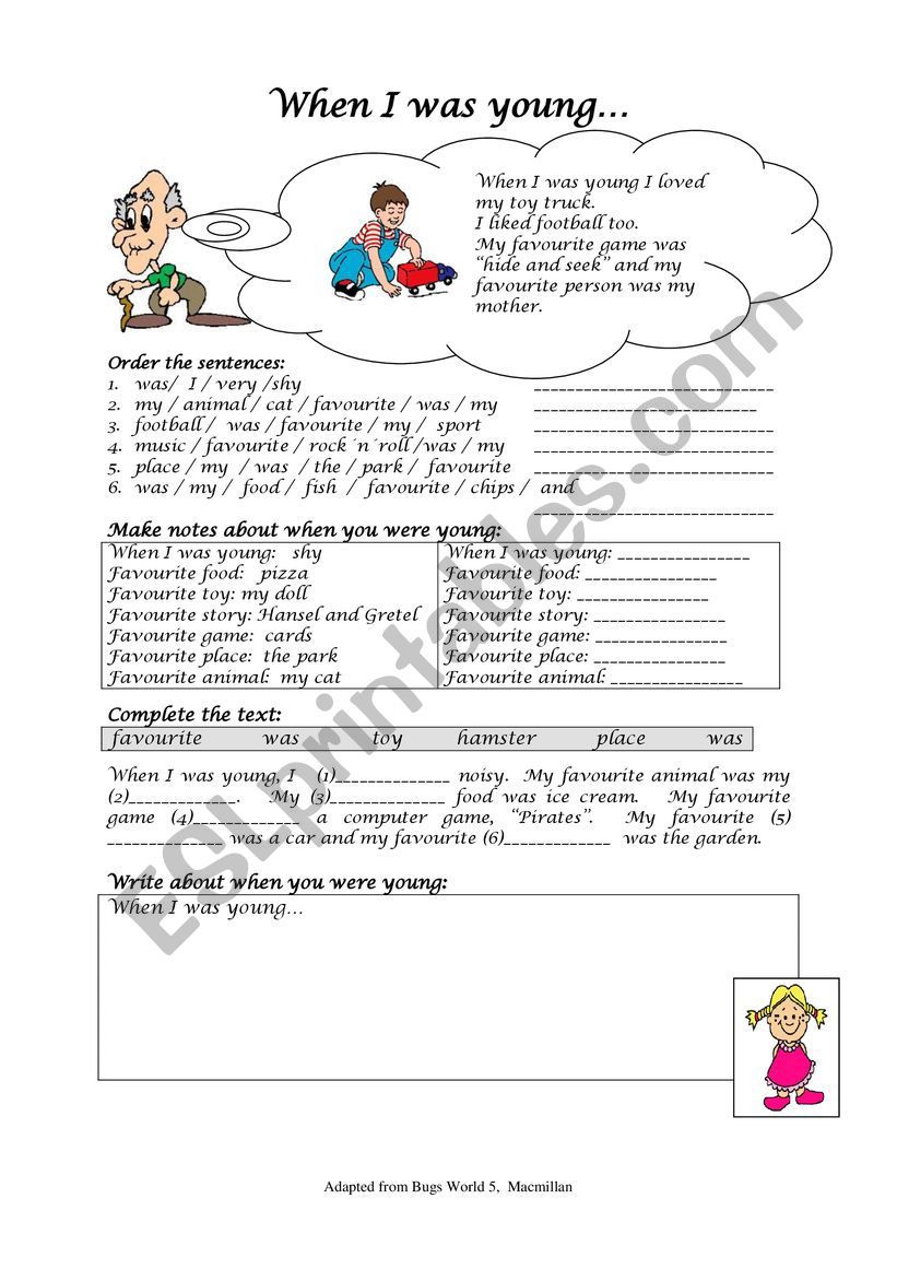 When I was young worksheet