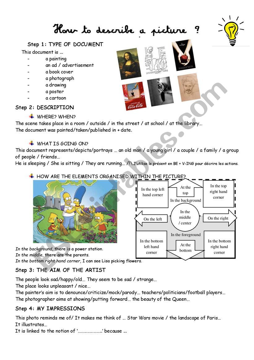 Describe a visual document worksheet
