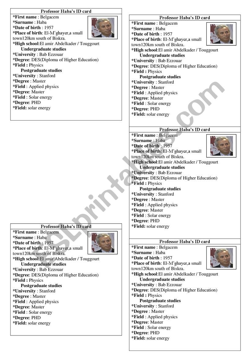 An ID card worksheet