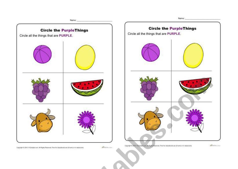 color purple worksheet
