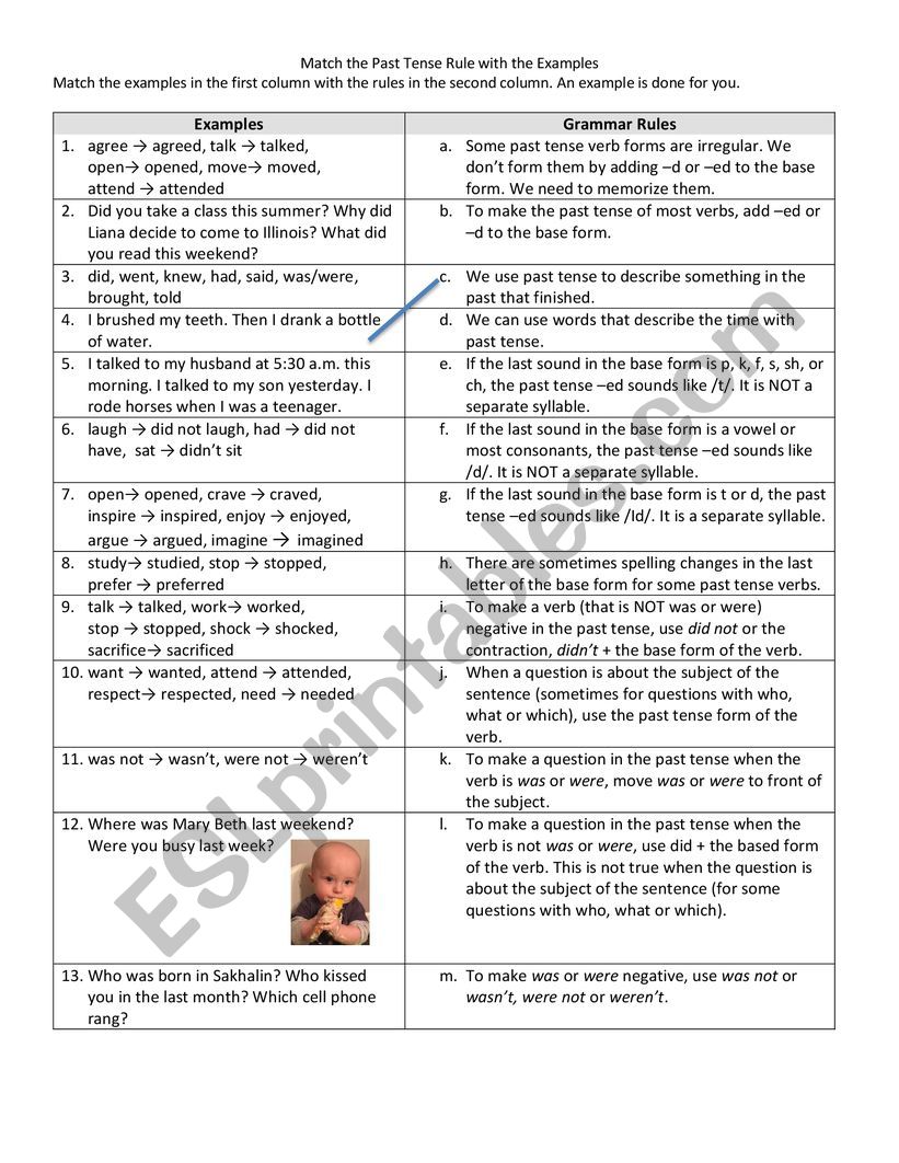 Past Tense Verb Rule Match worksheet