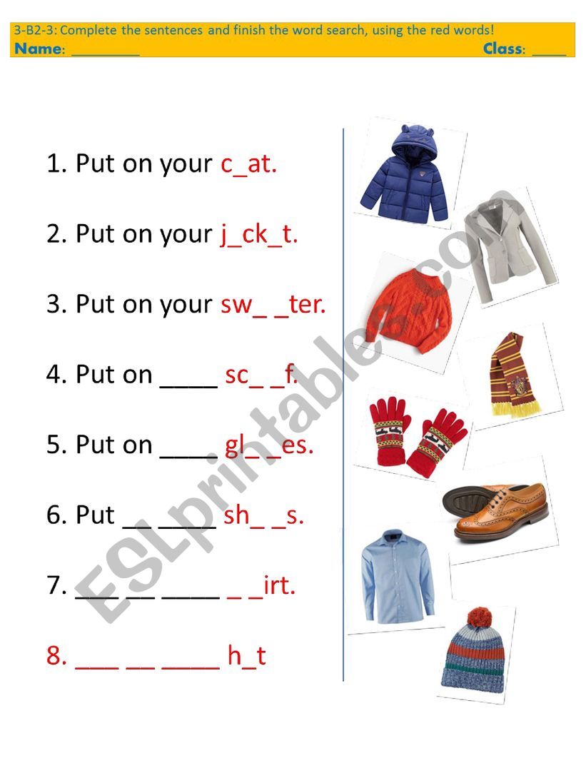 Clothes writing practice esl worksheet
