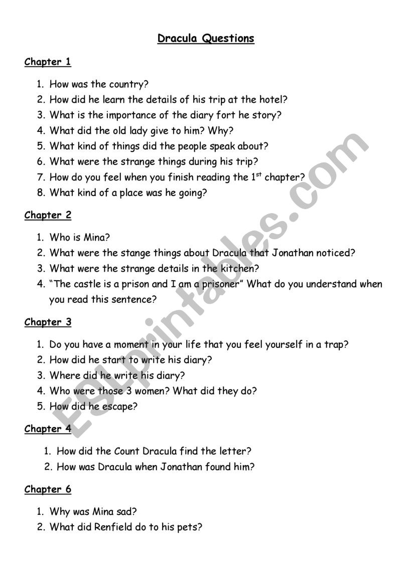 Dracula stage 4 questions worksheet