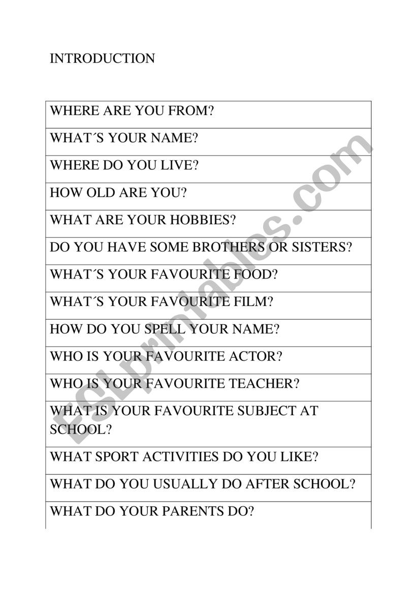 Introduce yourself worksheet