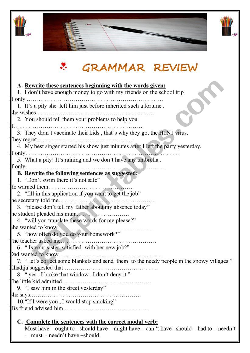 GRAMMAR REVIEW BAC2 worksheet