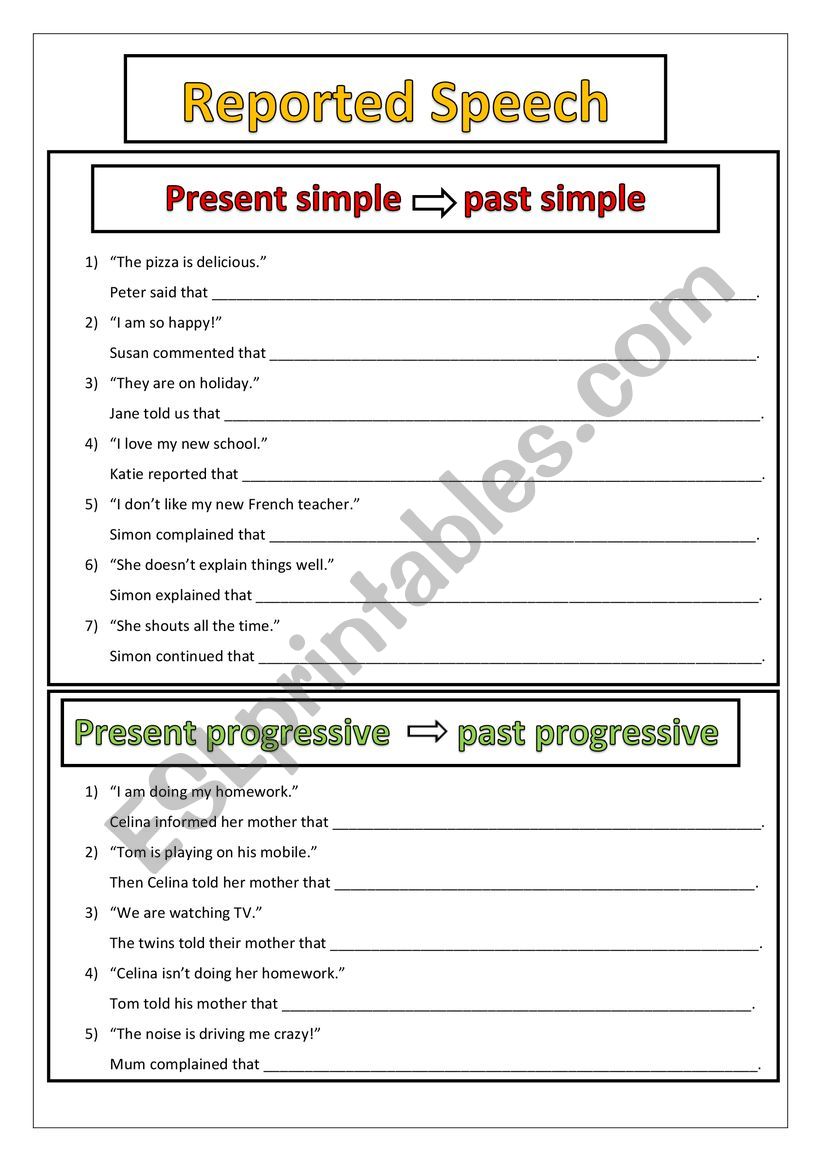 Reported speech worksheet