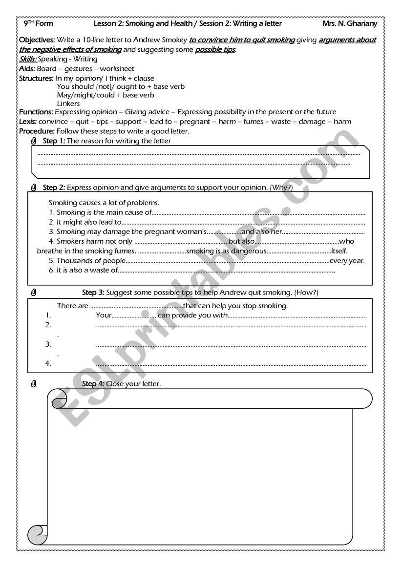 Smoking and Health worksheet