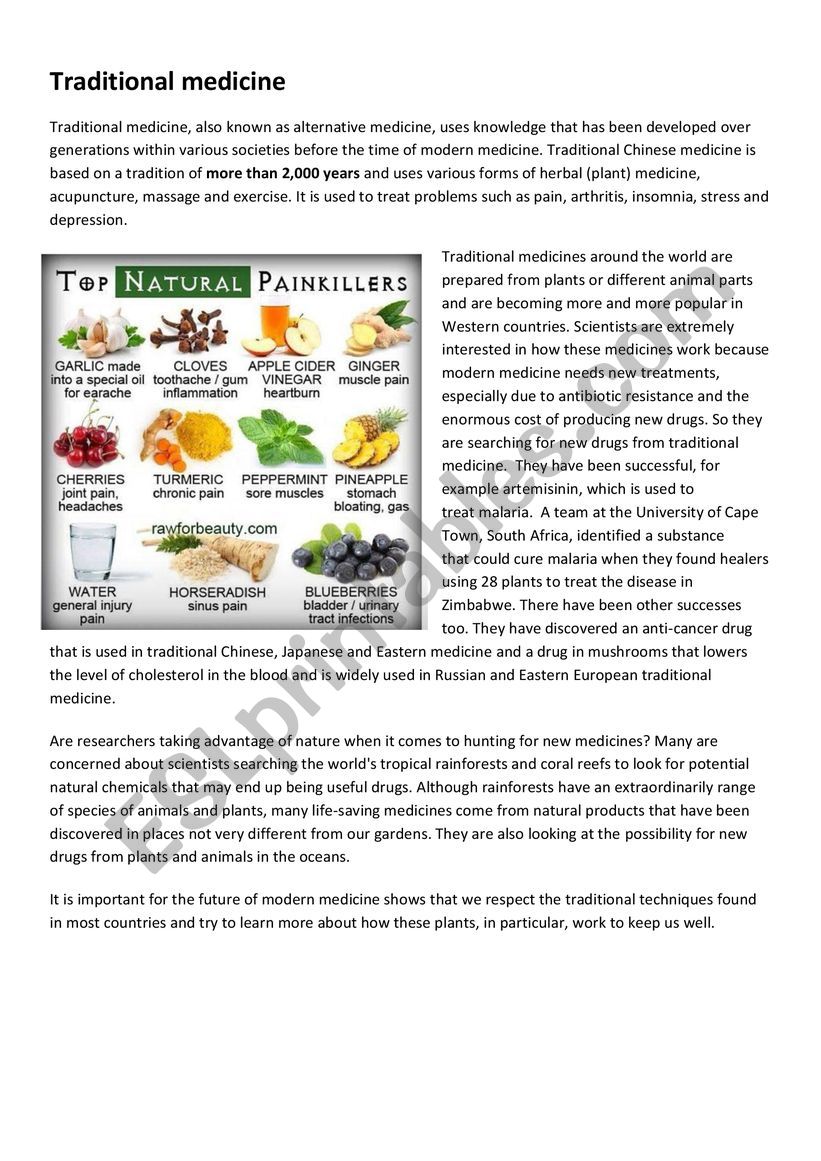 Traditional medicine worksheet