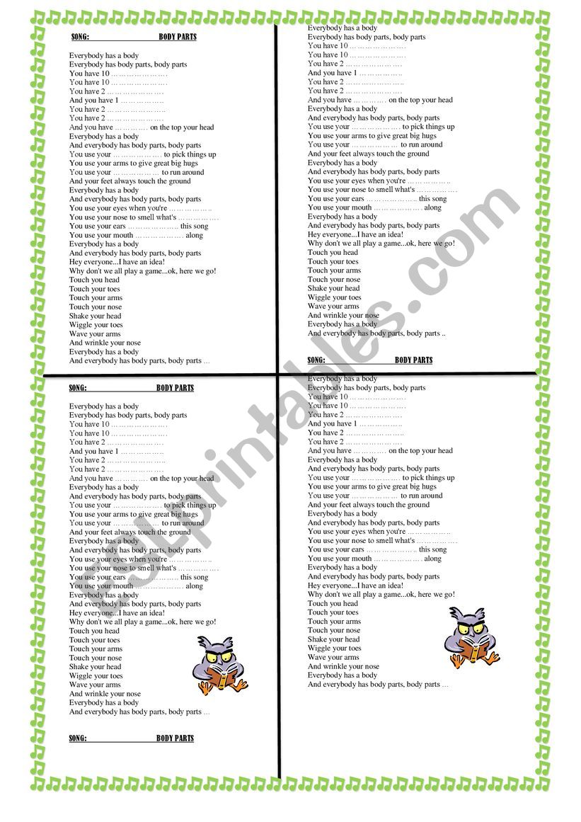 BODY SONG worksheet