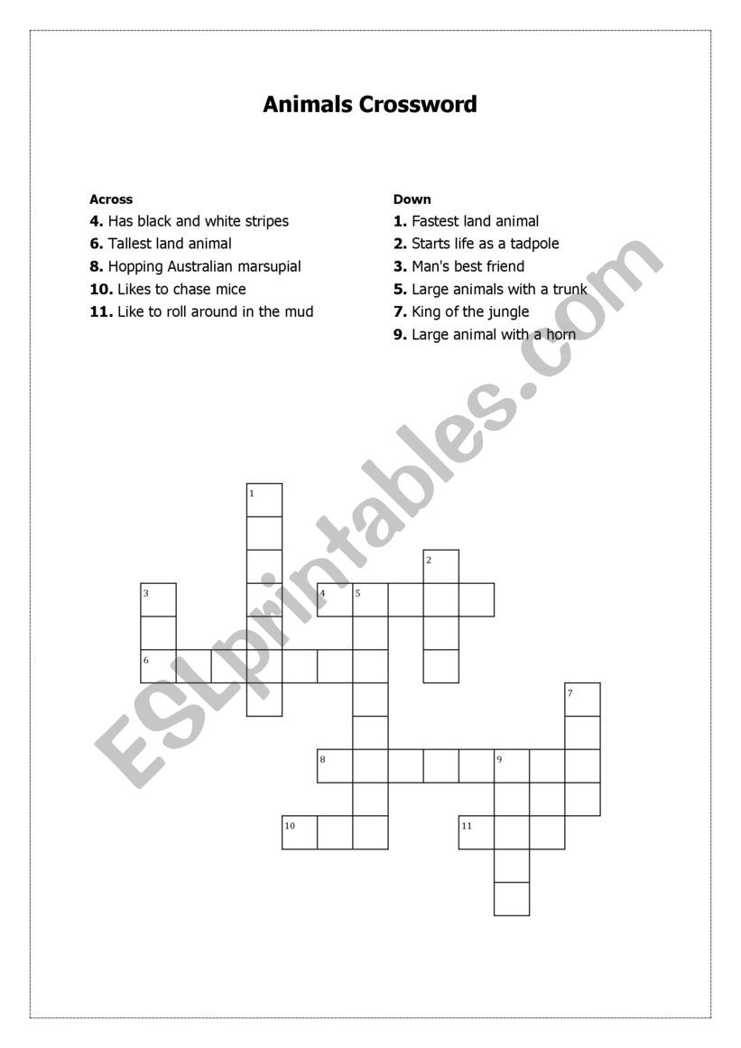 Animals wordsearch worksheet