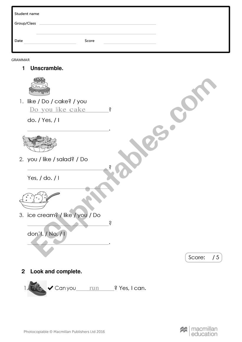 Food worksheet