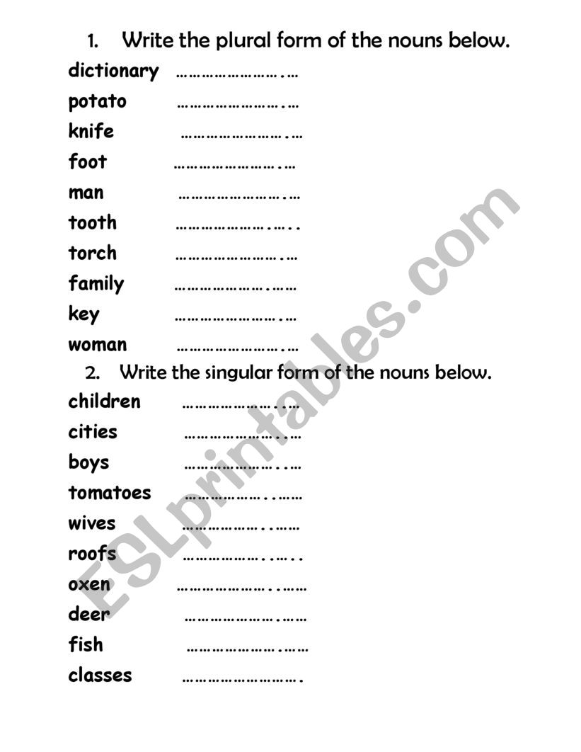 Plurals worksheet