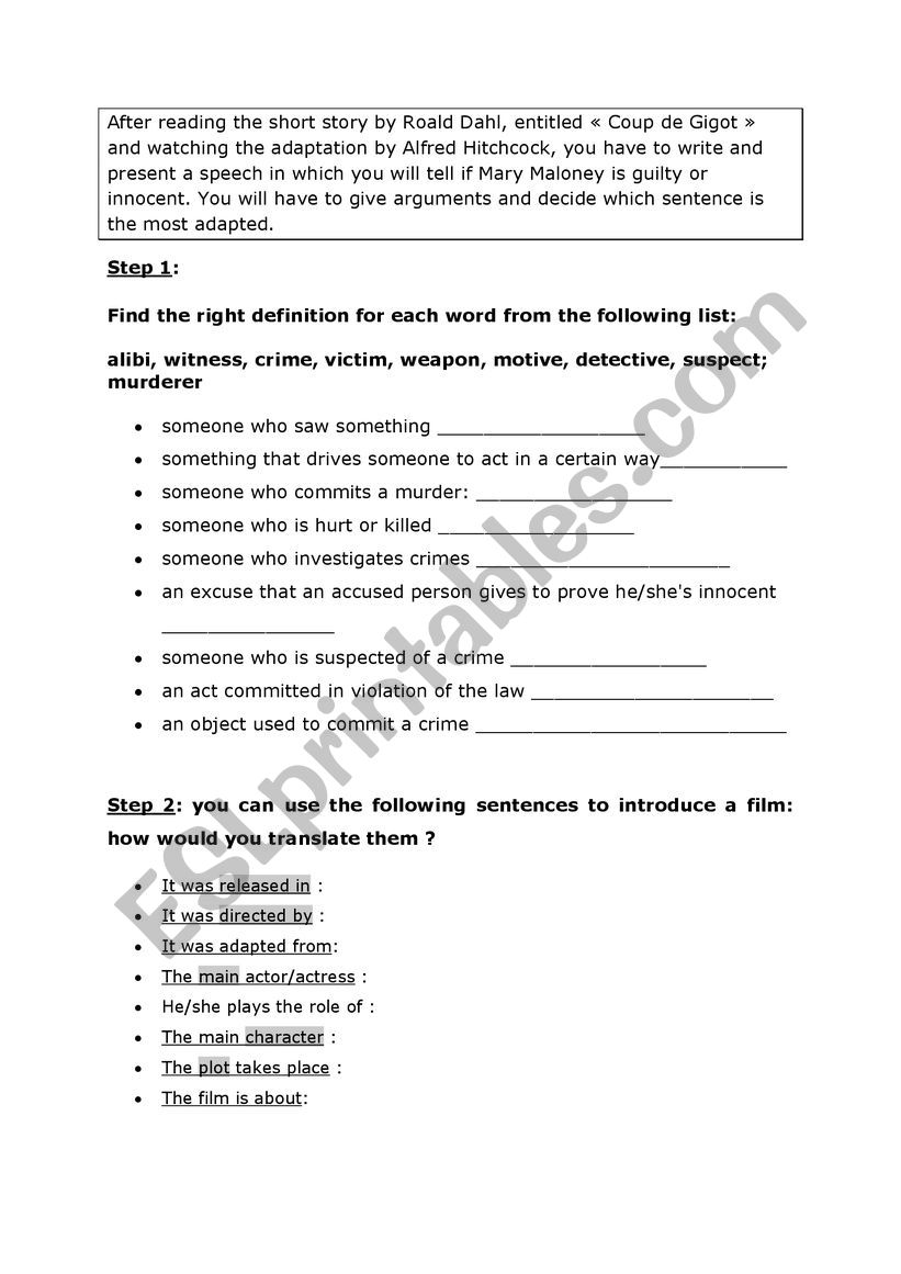 Lamb to the slaughter worksheet