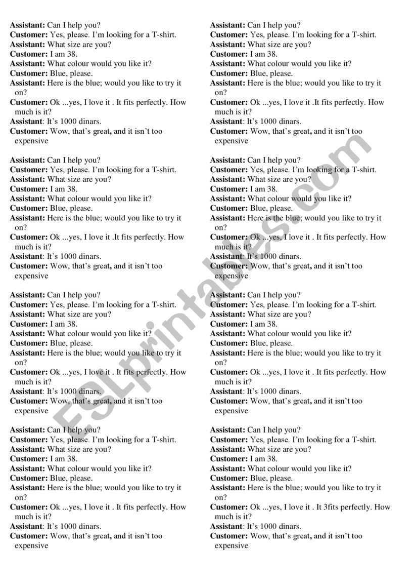 Shopping worksheet