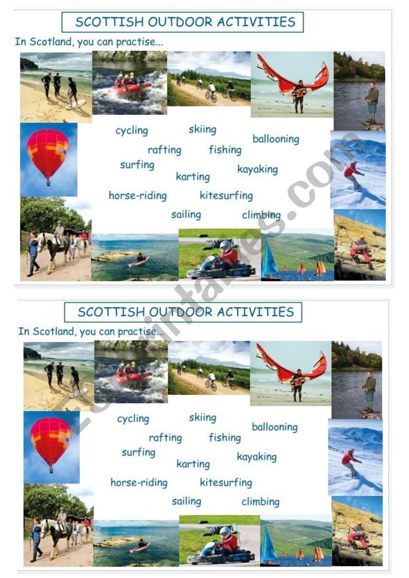 Outdoor activities worksheet