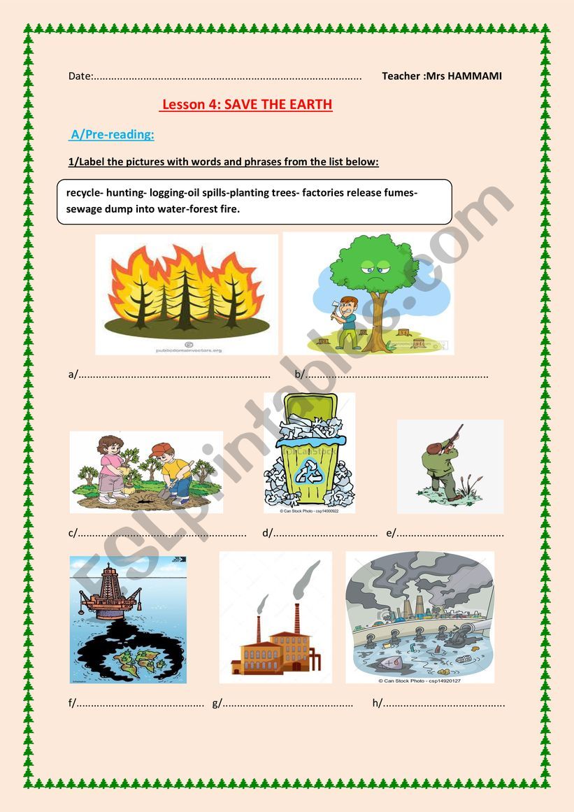 Lesson 4:Save the EARTH worksheet