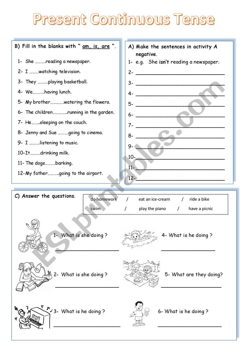 present continuous worksheet