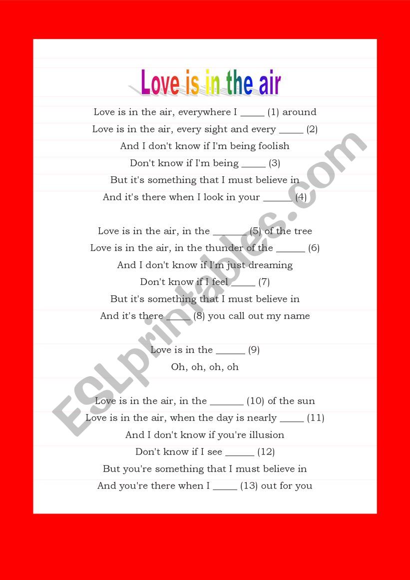 Love is in the air worksheet