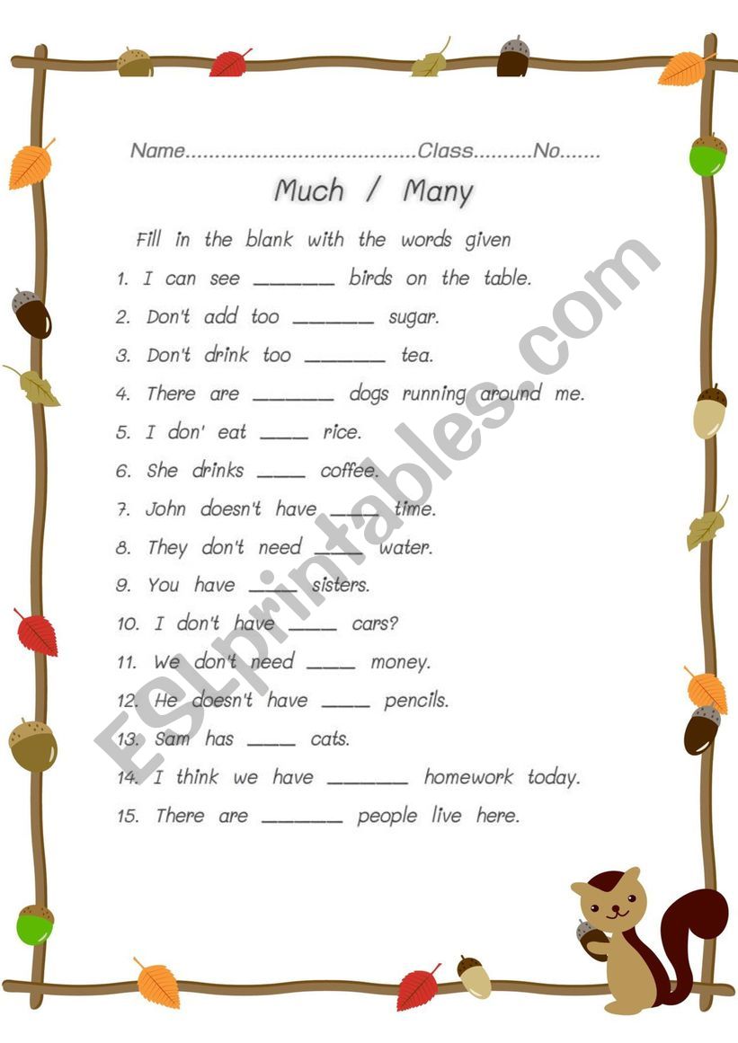 Much-Many worksheet