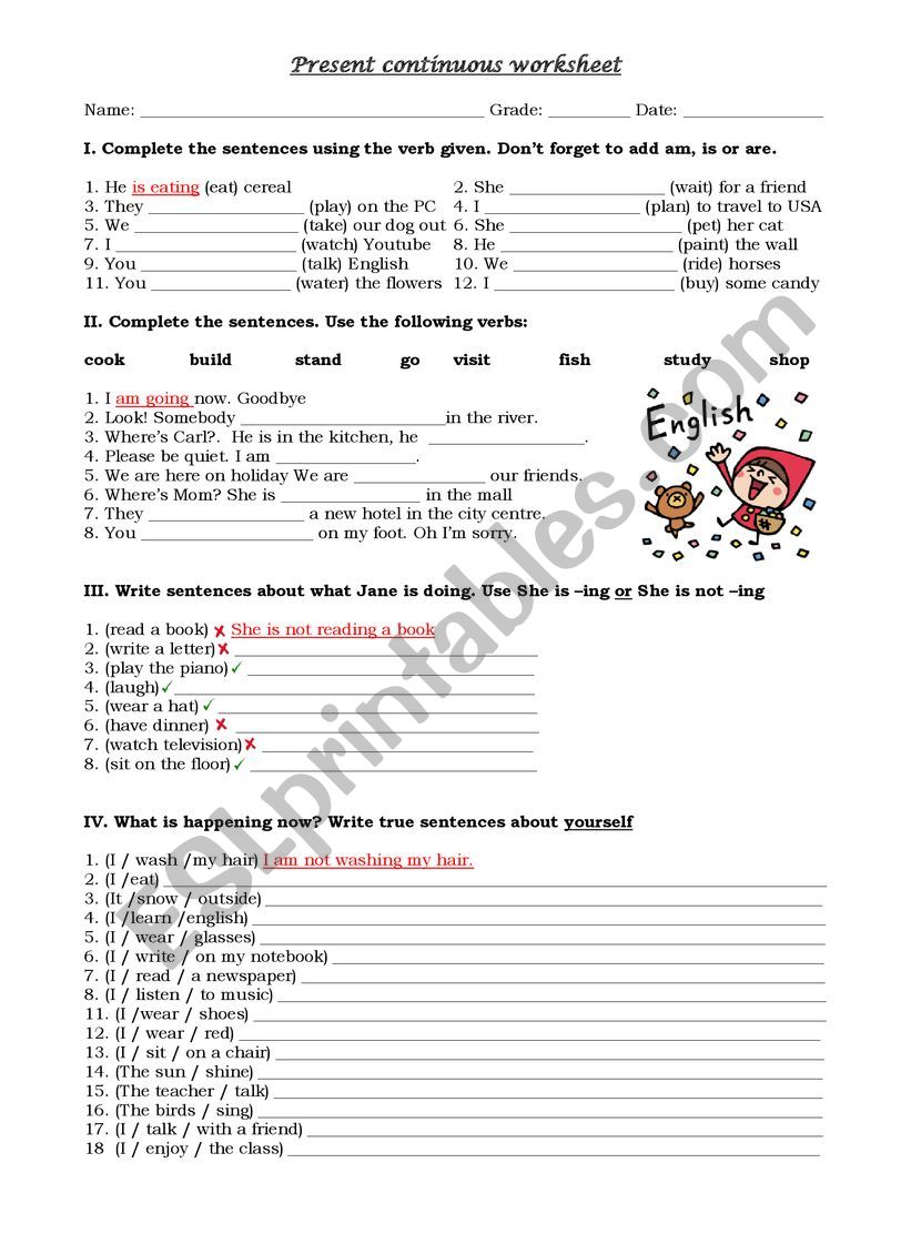 Present continuous worksheet worksheet