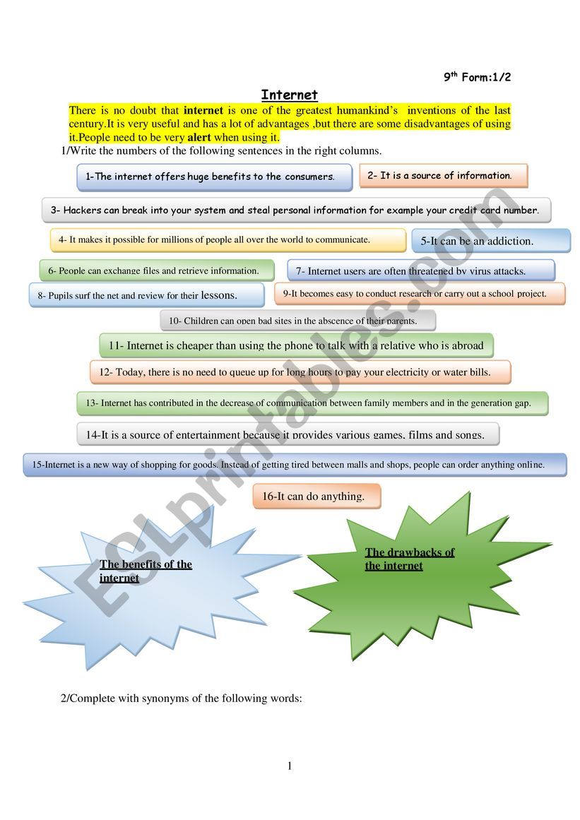 Internet worksheet