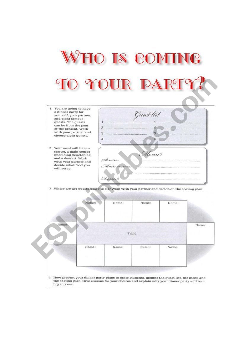 Who is coming to your party? worksheet