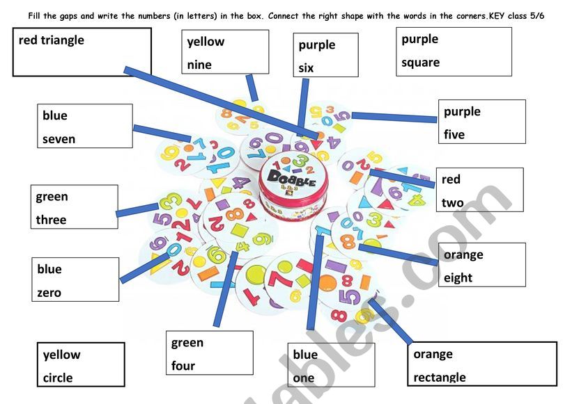 Spot it/dobble shapes, numbers, colours