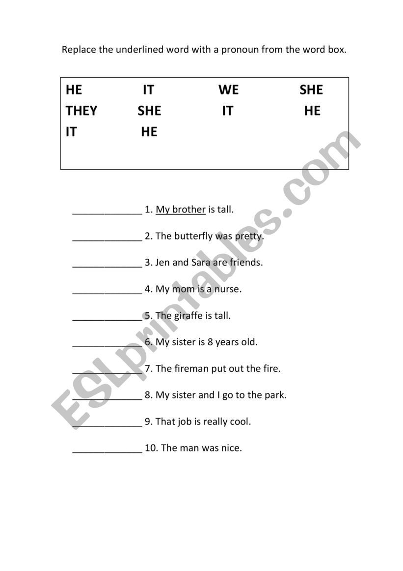 Personal pronouns worksheet