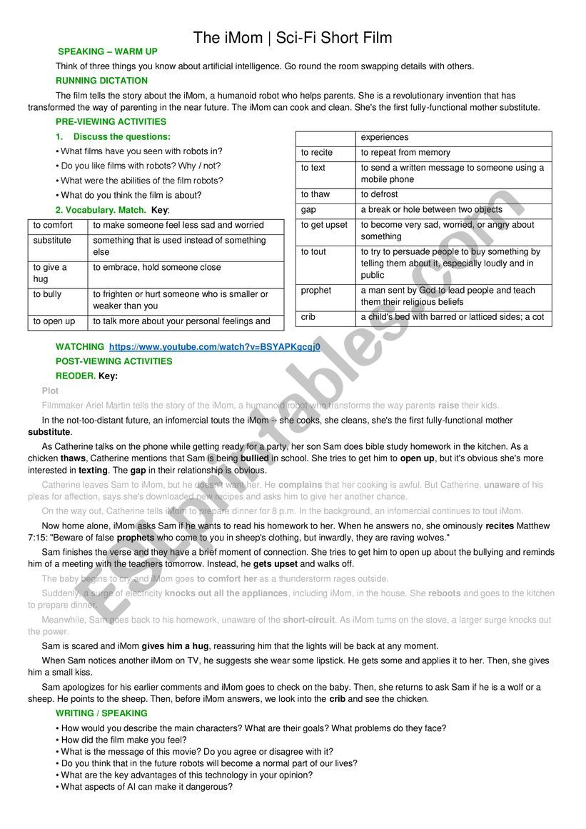 The iMom | Sci-Fi Short Film worksheet