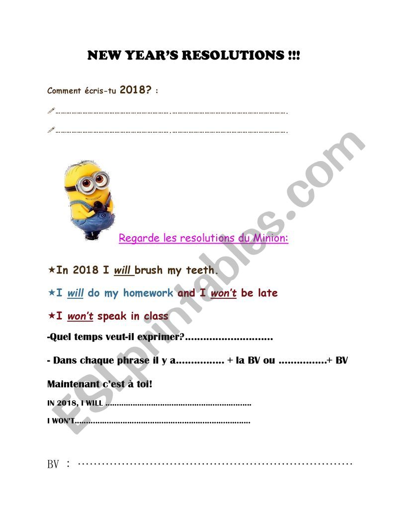 New Year resolutions worksheet