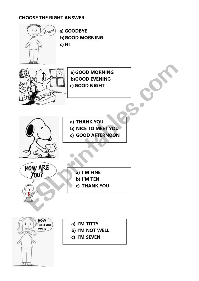 CHOOSE THE RIGHT ANSWER worksheet