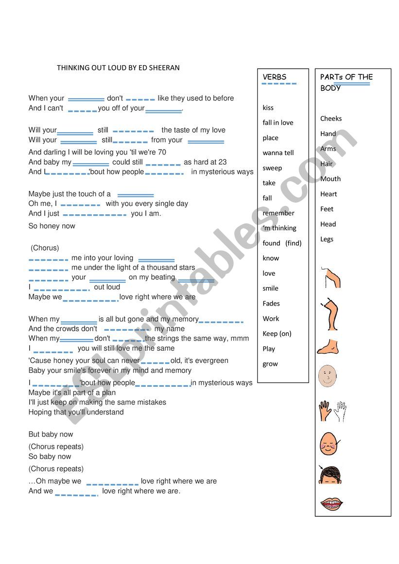 Thinking Out Loud By Ed Sheeran Valentine S Day Esl Worksheet By Bernicegalaz thinking out loud by ed sheeran