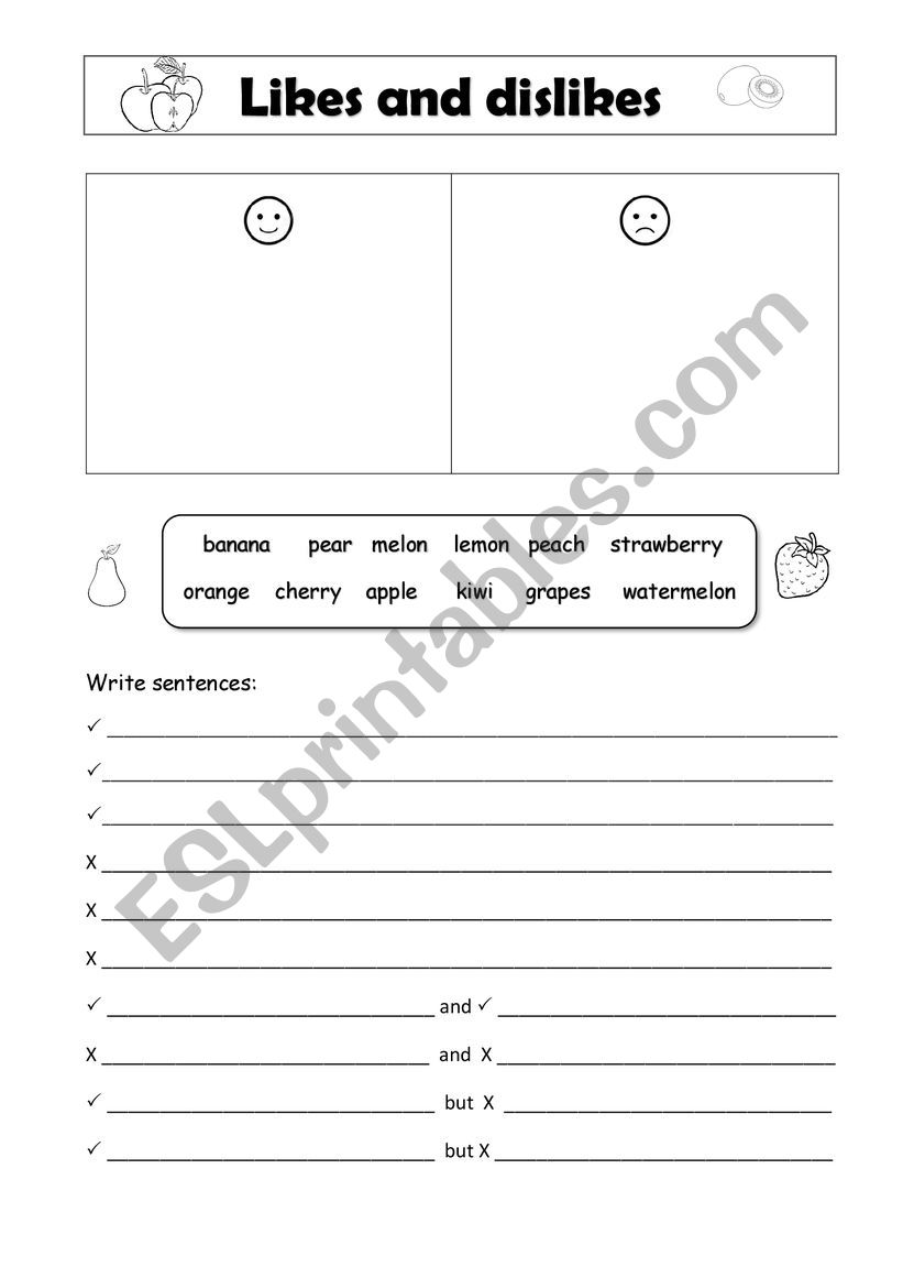 likes/dislikes worksheet