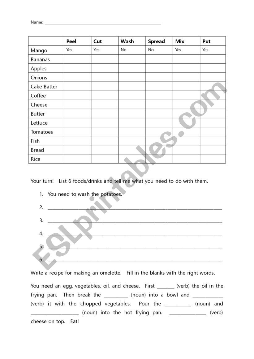 Action Verbs with Food worksheet