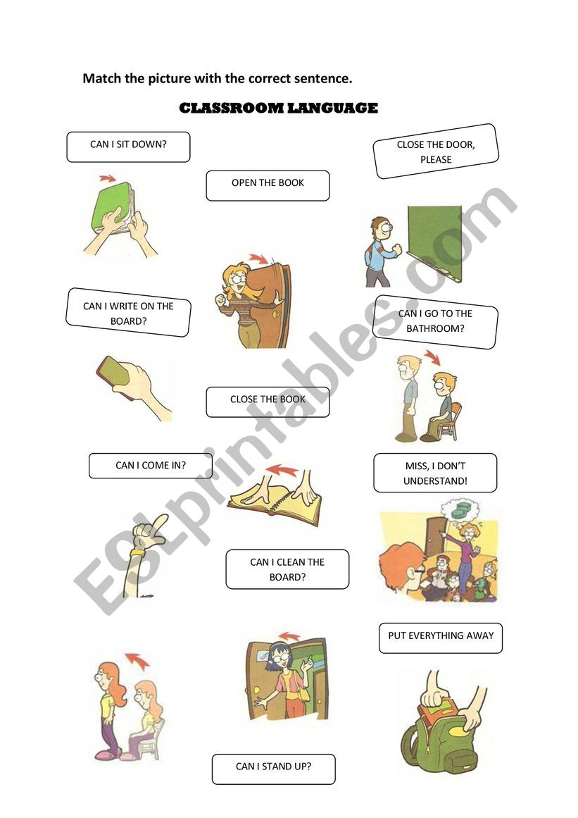 Classroom language matching exercise