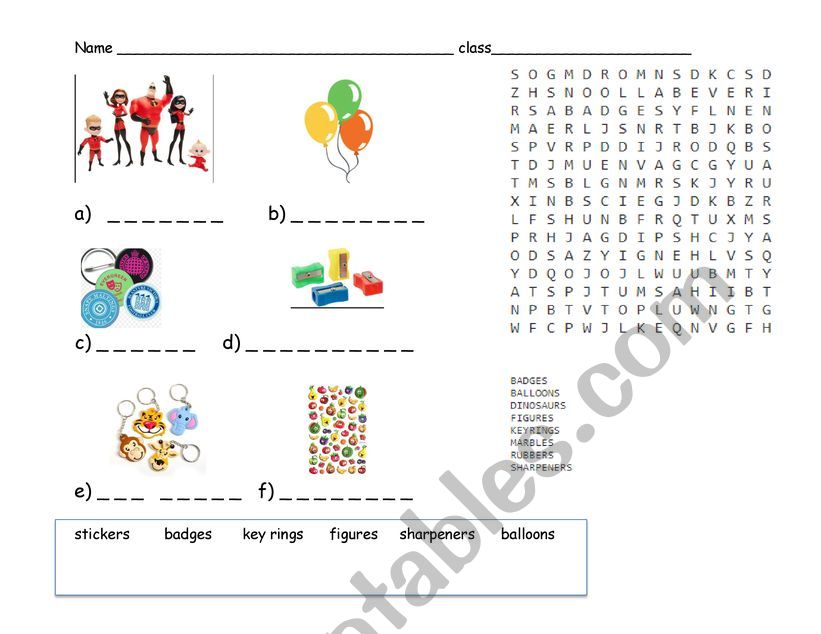 shopping worksheet