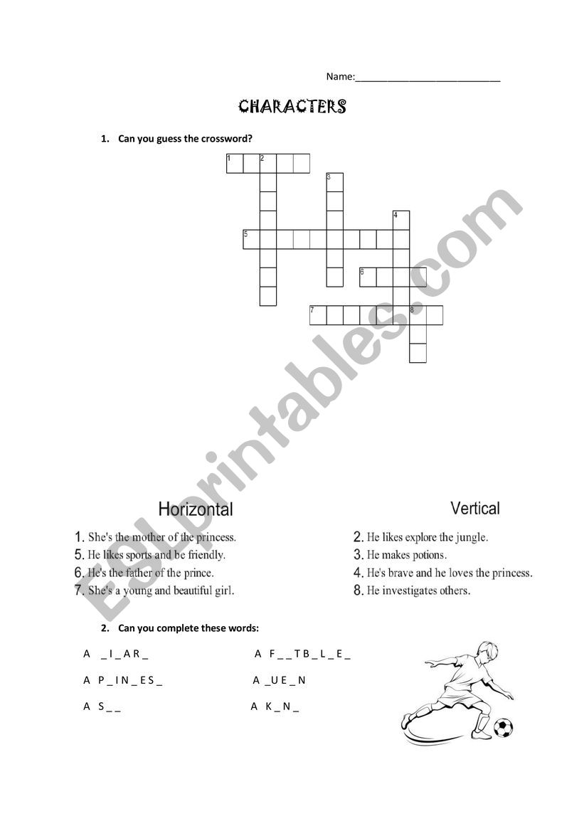 CHARACTERS CROSSWORD worksheet