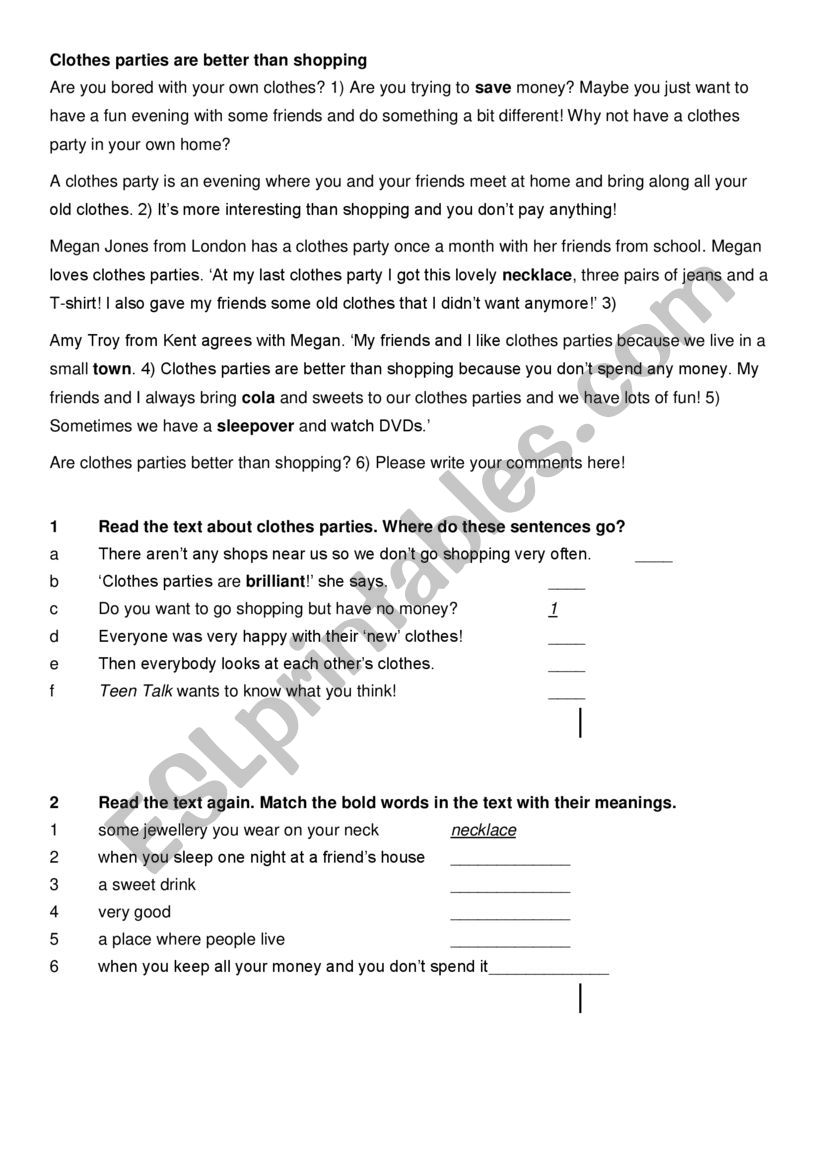 Reading Comprehension worksheet