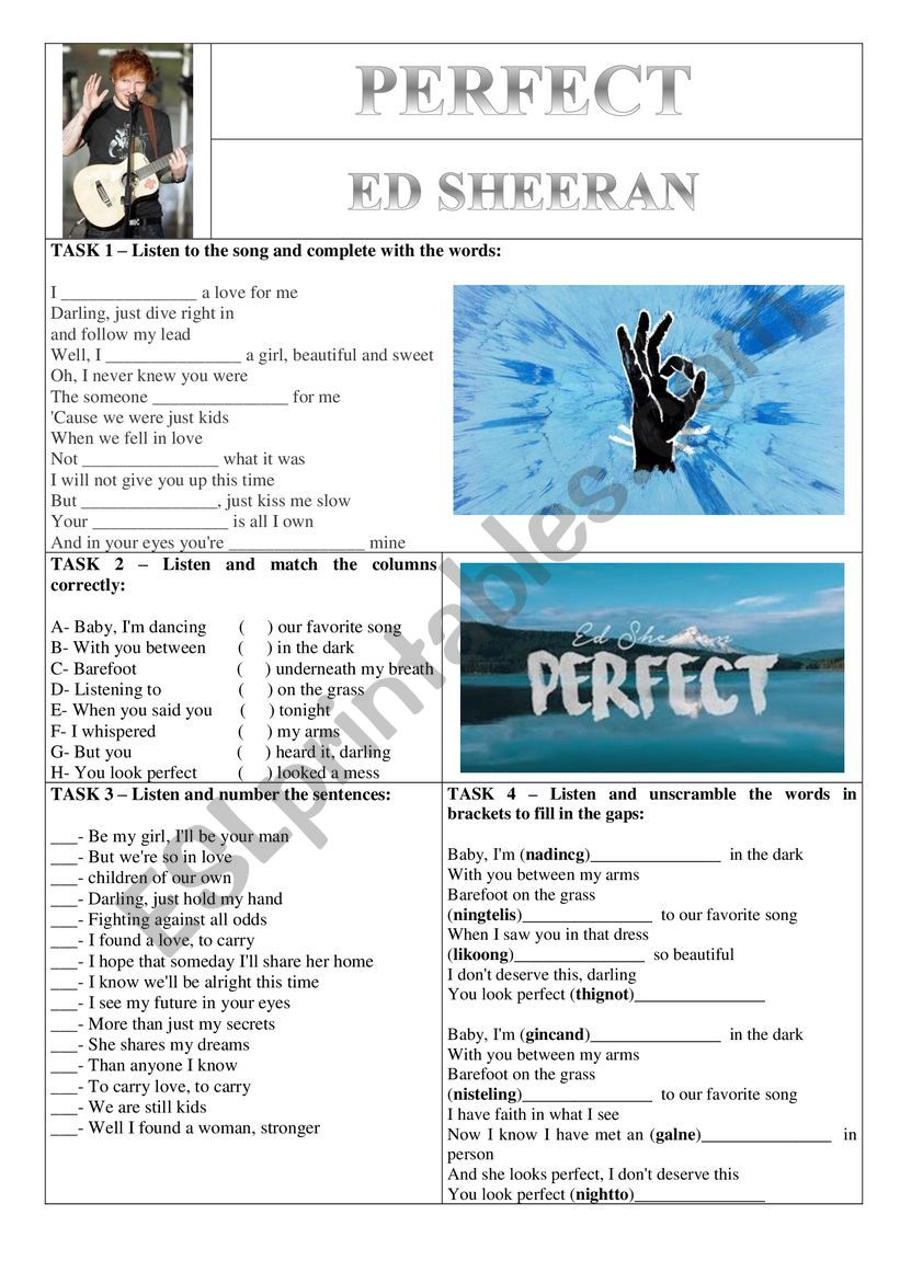 Perfect - Ed Sheeran worksheet