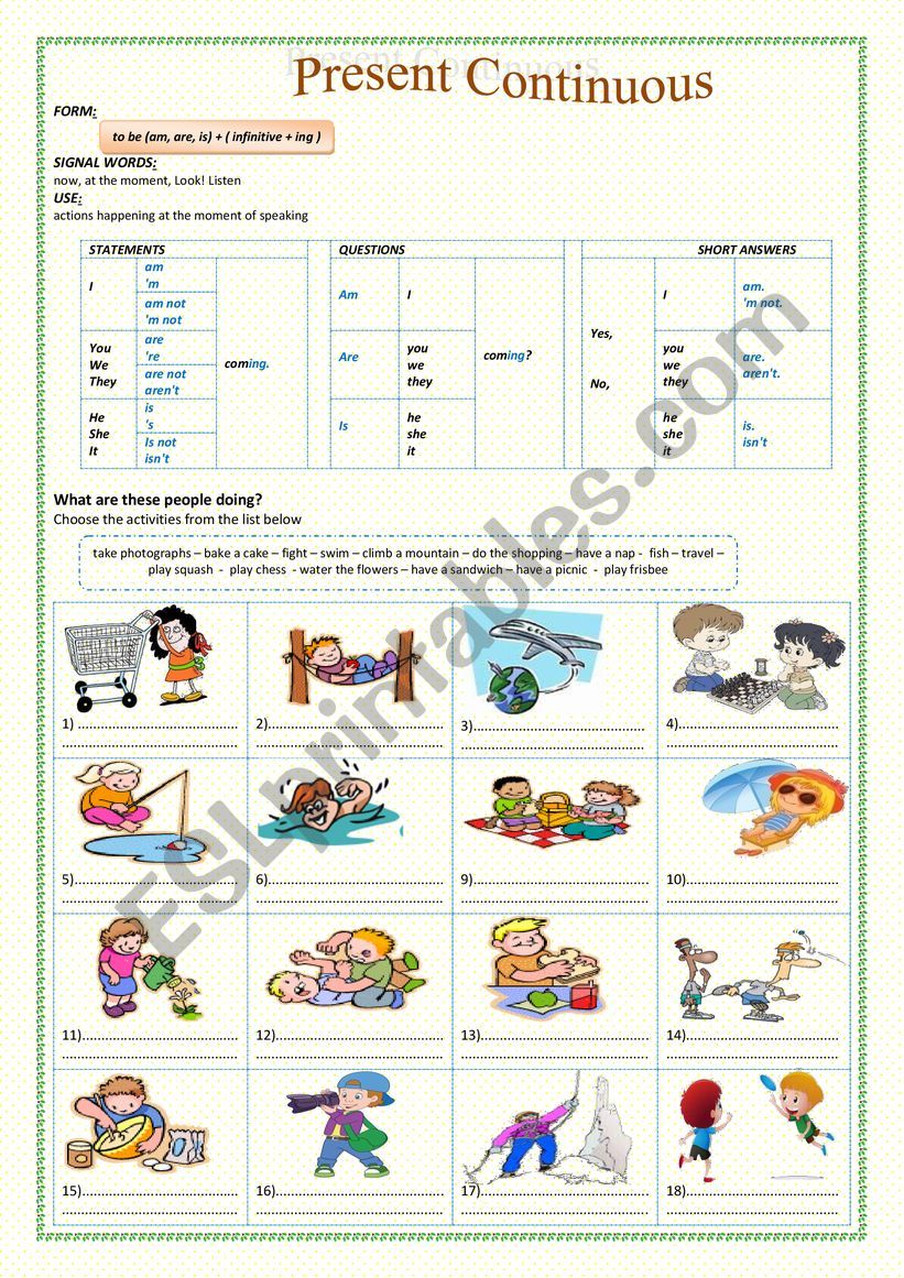 PRESENT CONTINUOUS : AFFIRMATIVE, NEGATIVE AND INTERROGATIVE