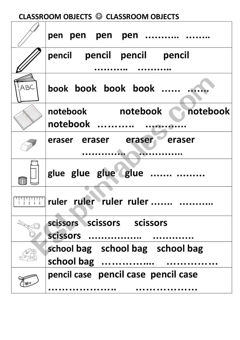CLASSROOM OBJECTS worksheet
