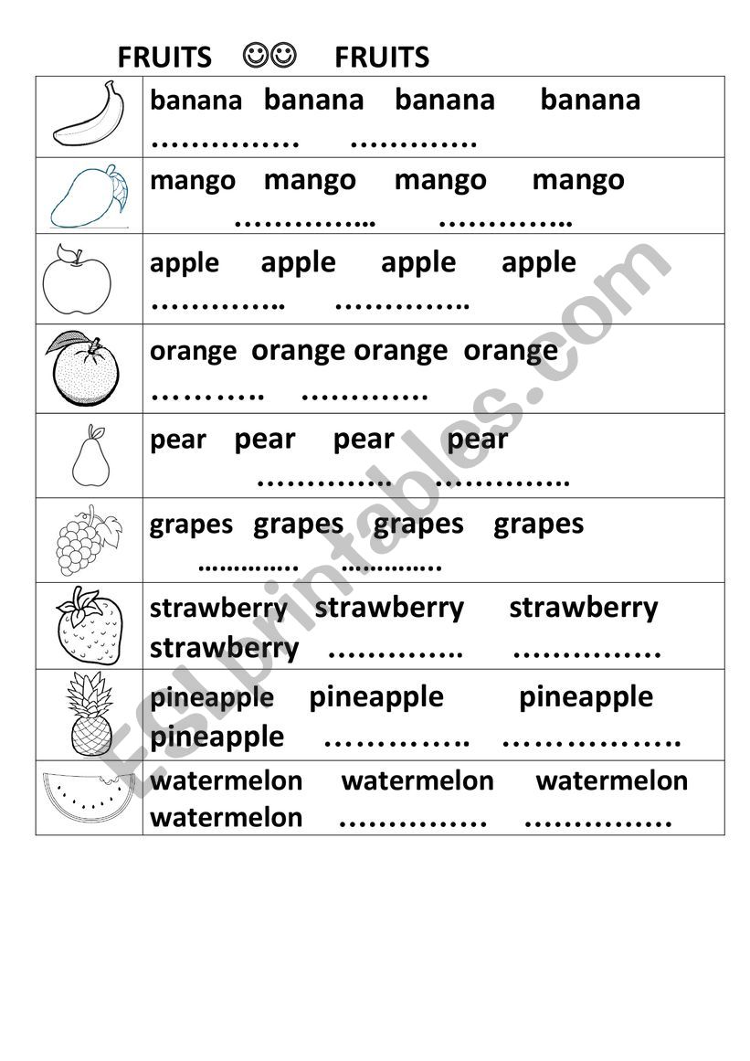 FRUIT worksheet