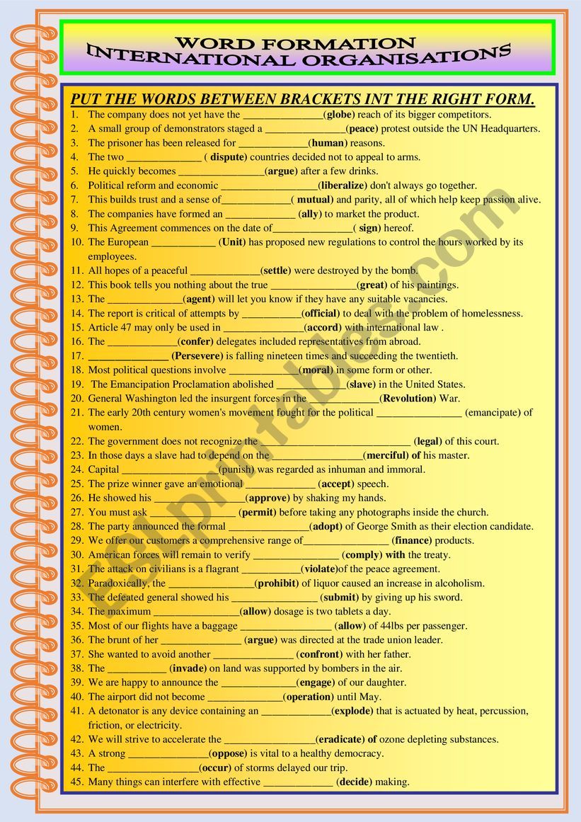 INTERNATIONAL ORGANISATIONS WORD FORMATION VOCABULARY