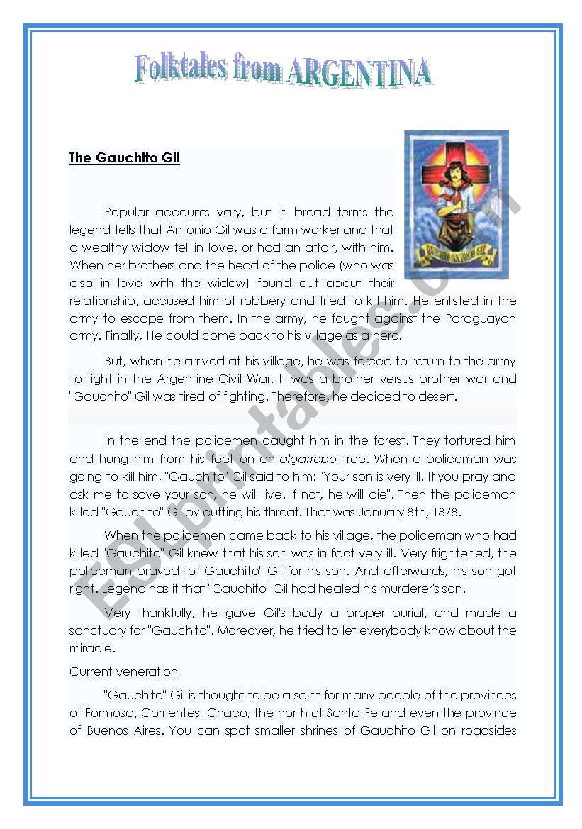 Folktales from Argentina worksheet